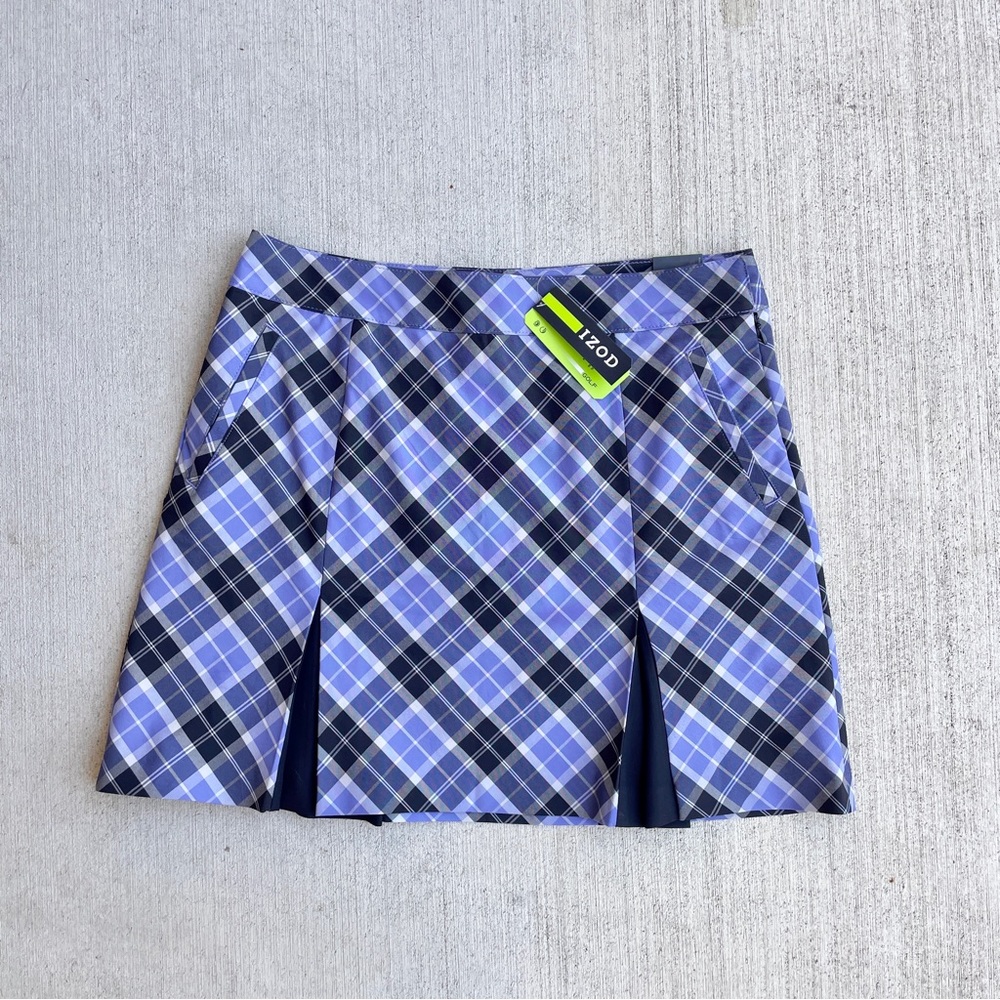 Izod Purple Black Plaid Pleated Golf Skort 10 NWT